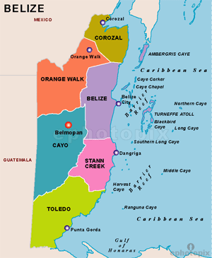 Map of Six States in Belize